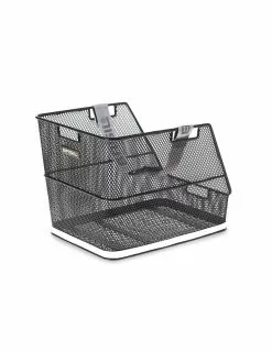 Cesto Trasero BASIL Class Malla Acero Con Correa Extraíble Negro Con Banda Reflectante 38x31x27 Cm